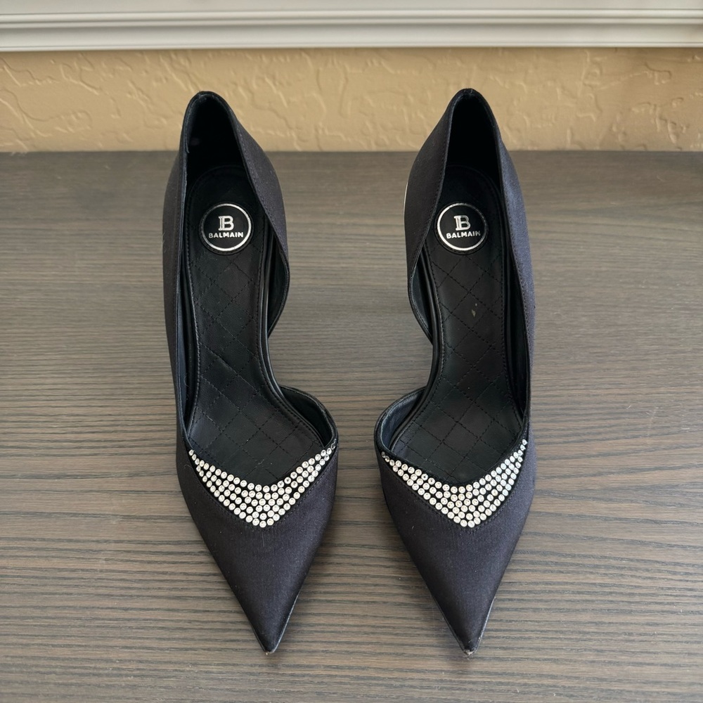 Balmain black satin high heel pumps